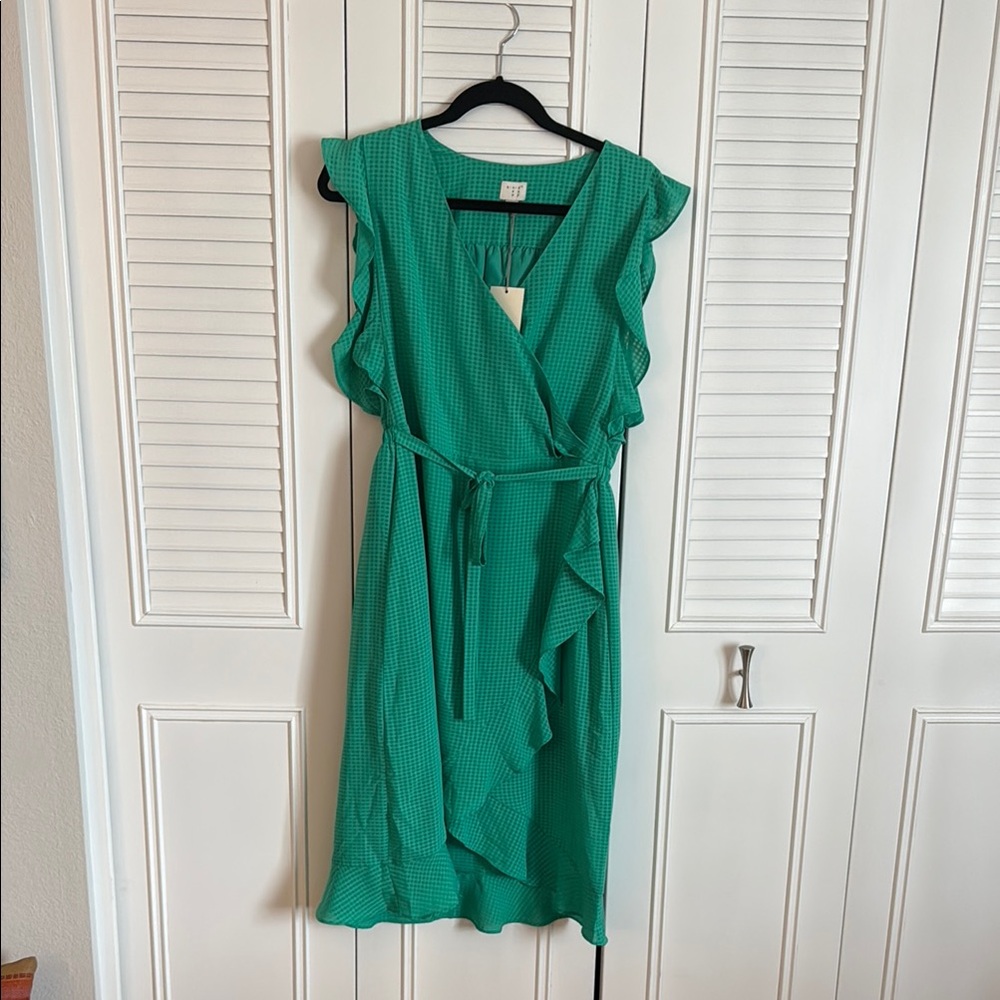 Green Ruffle Wrap Dress